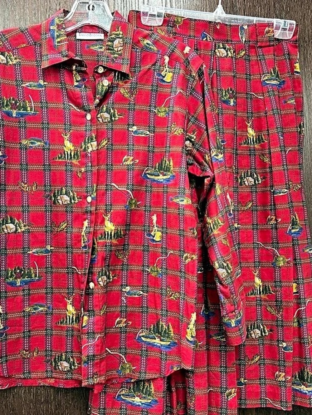 Vintage David Brooks 2-Piece Plaid Hunting Print Shirt & Pleated Skirt Set